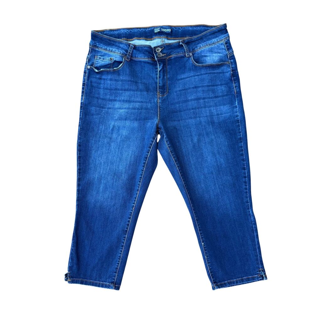 Sandpiper High Rise Dark Wash Stretch Denim Capris Hem Slit NWOT 20W